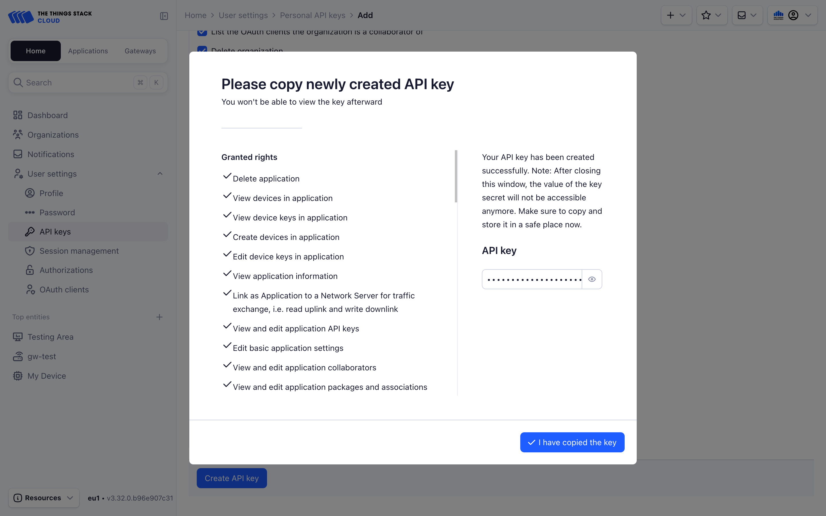 Copy API key