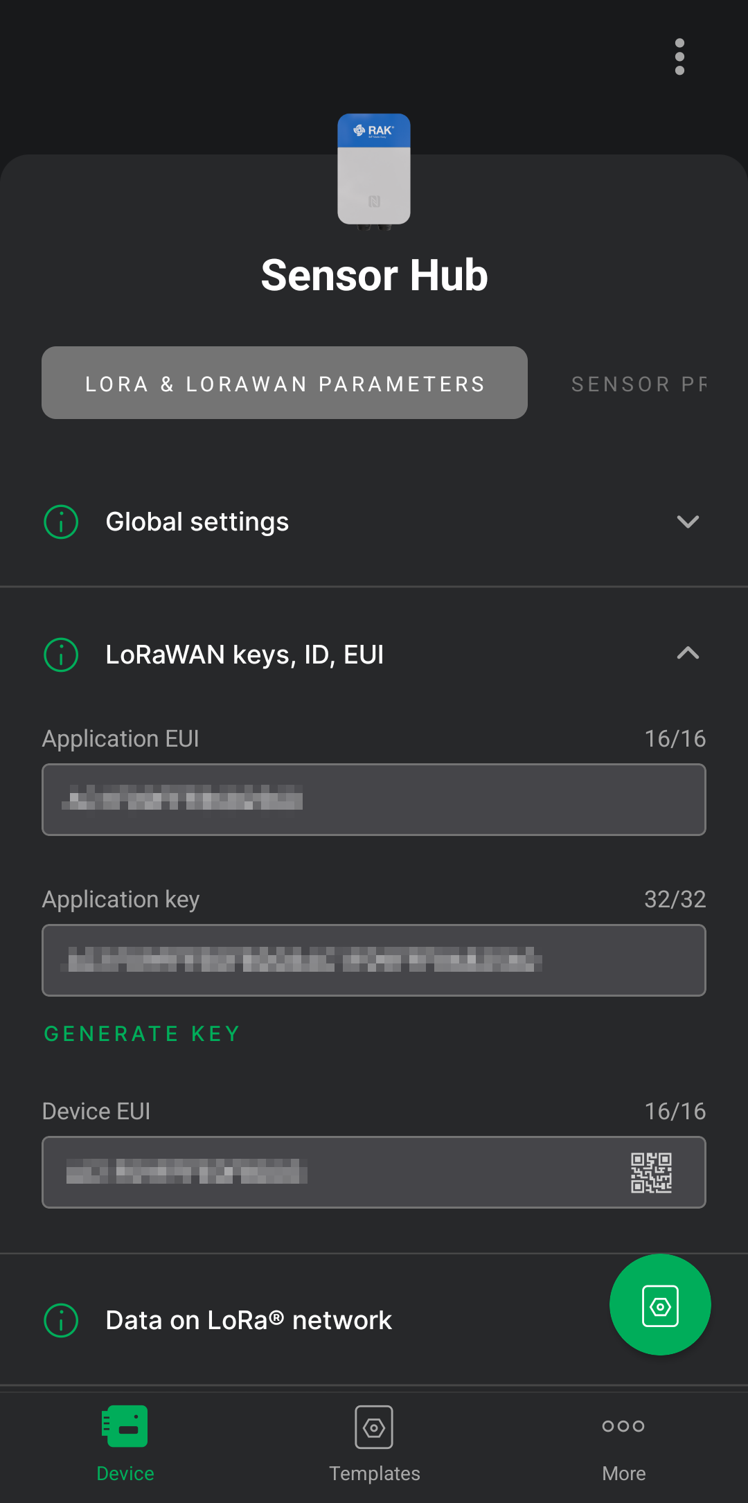 Settings tab of the device.