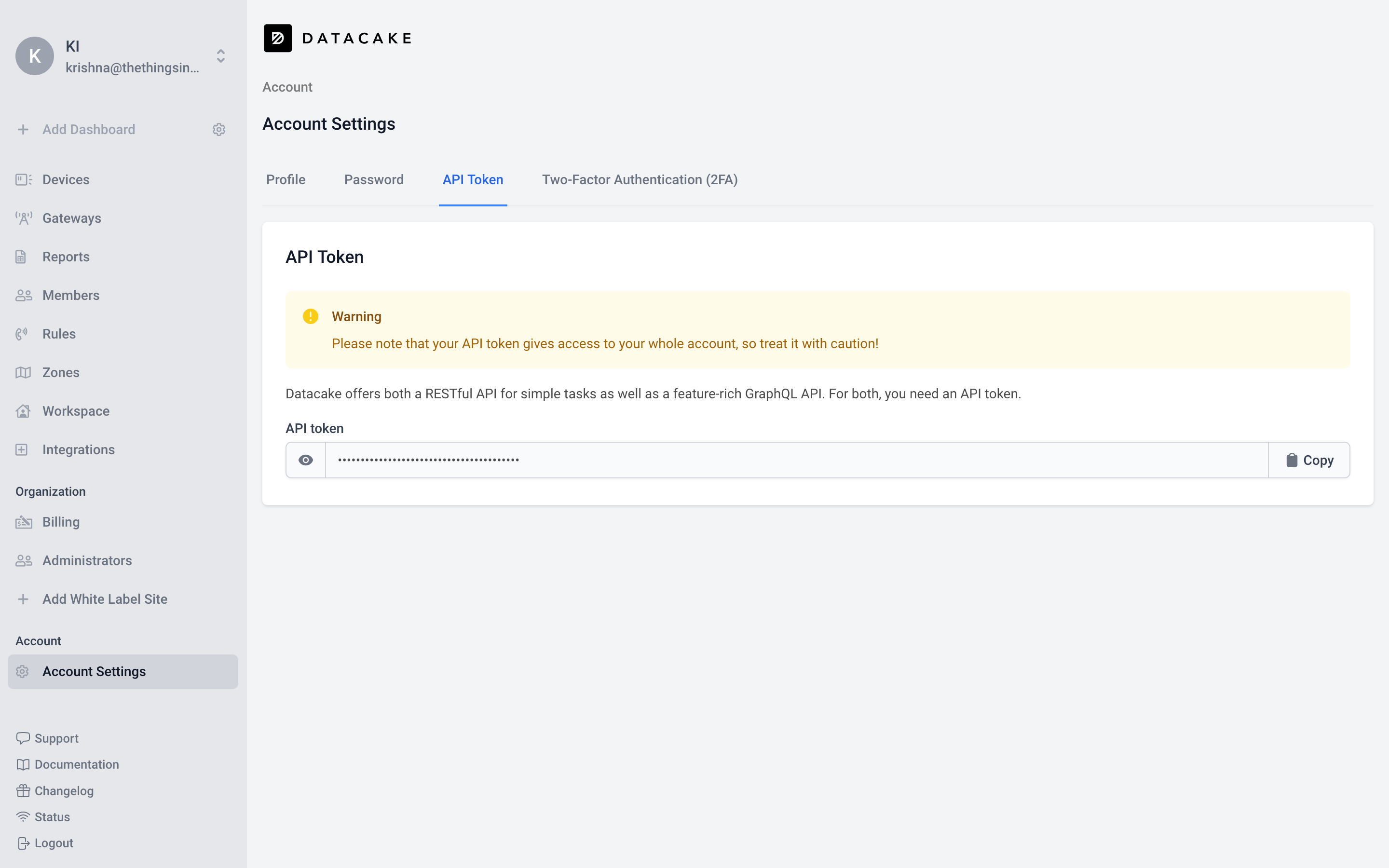 Datacake API Token