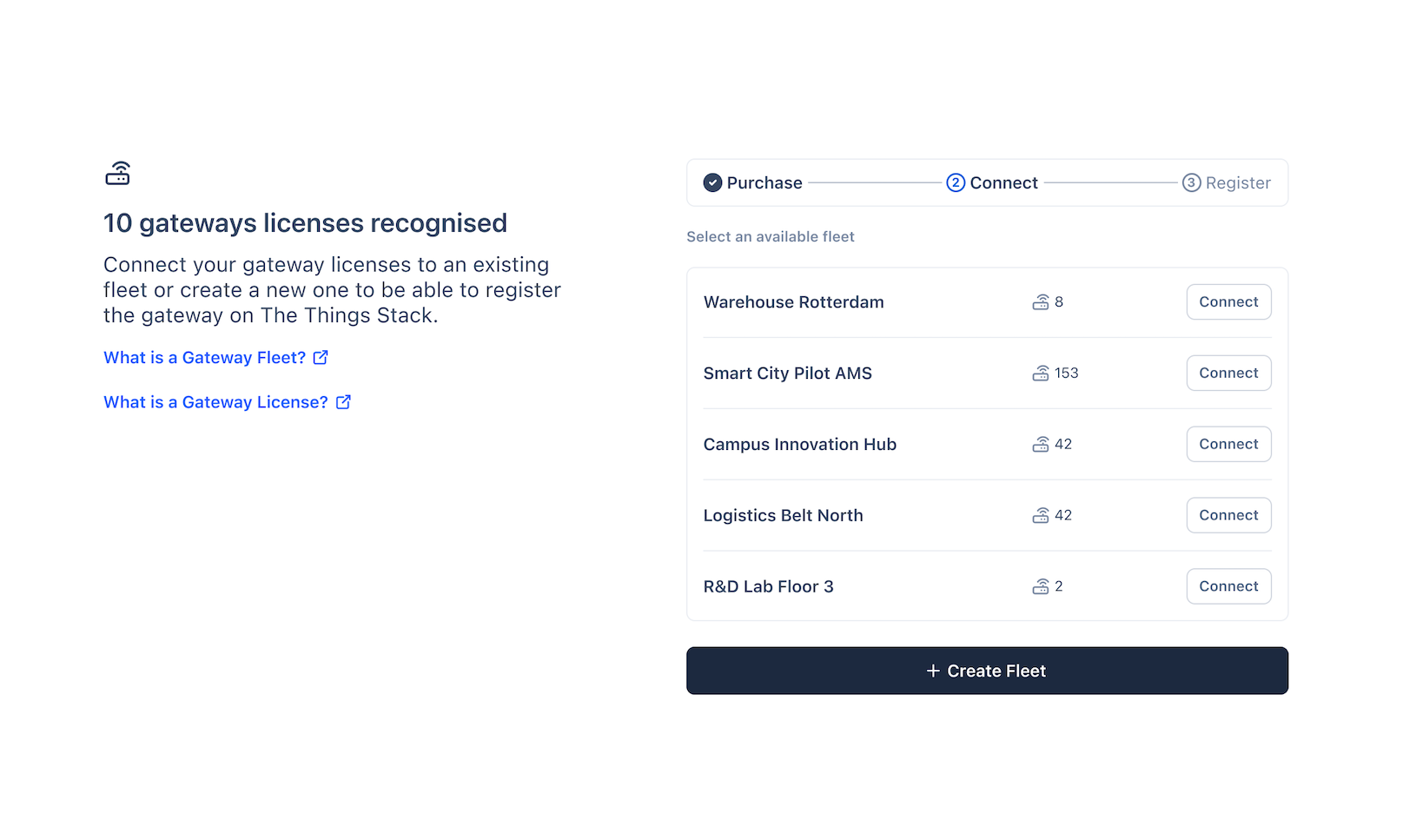 Choose existing fleet or create new during activation