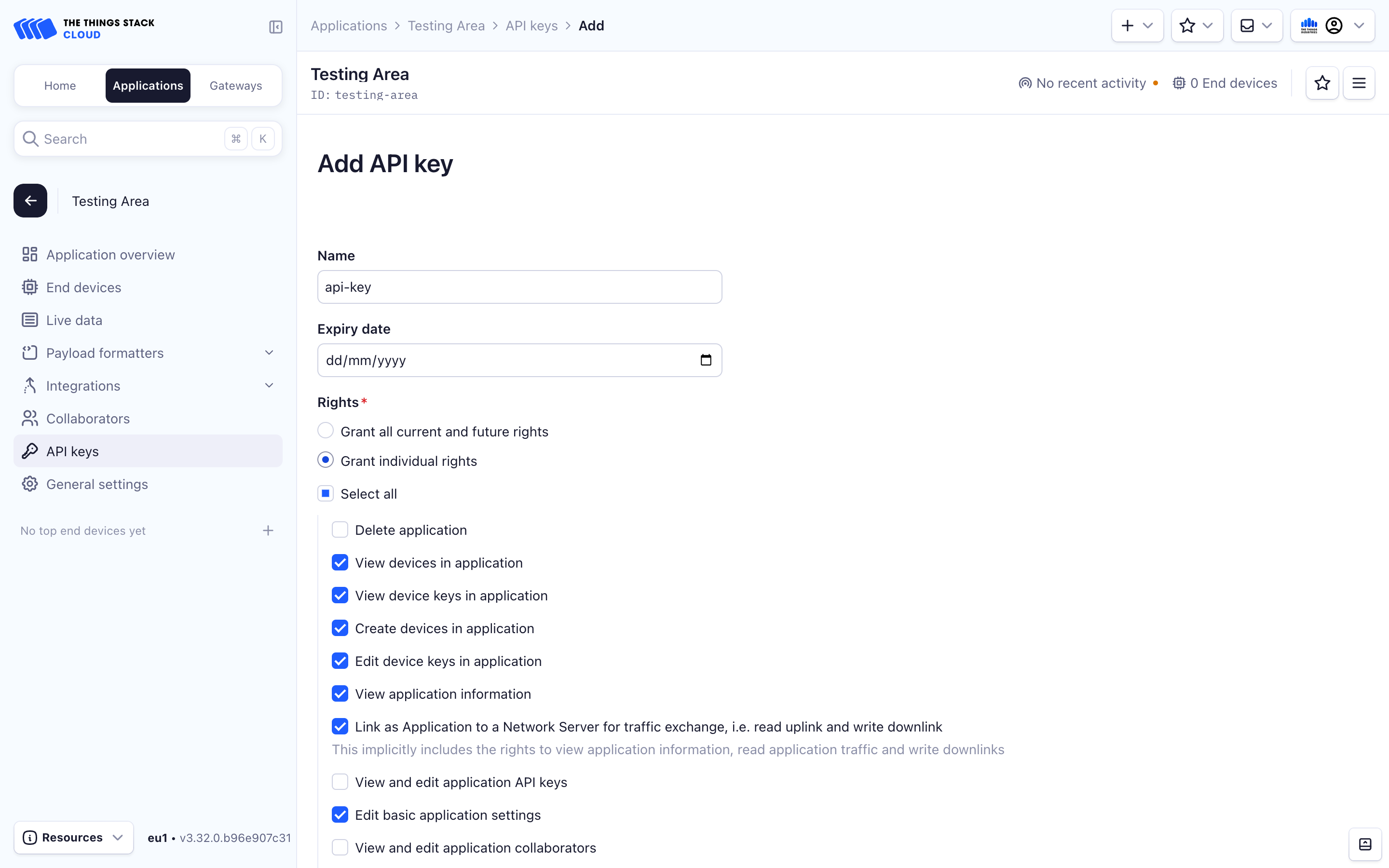 Application API Key creation