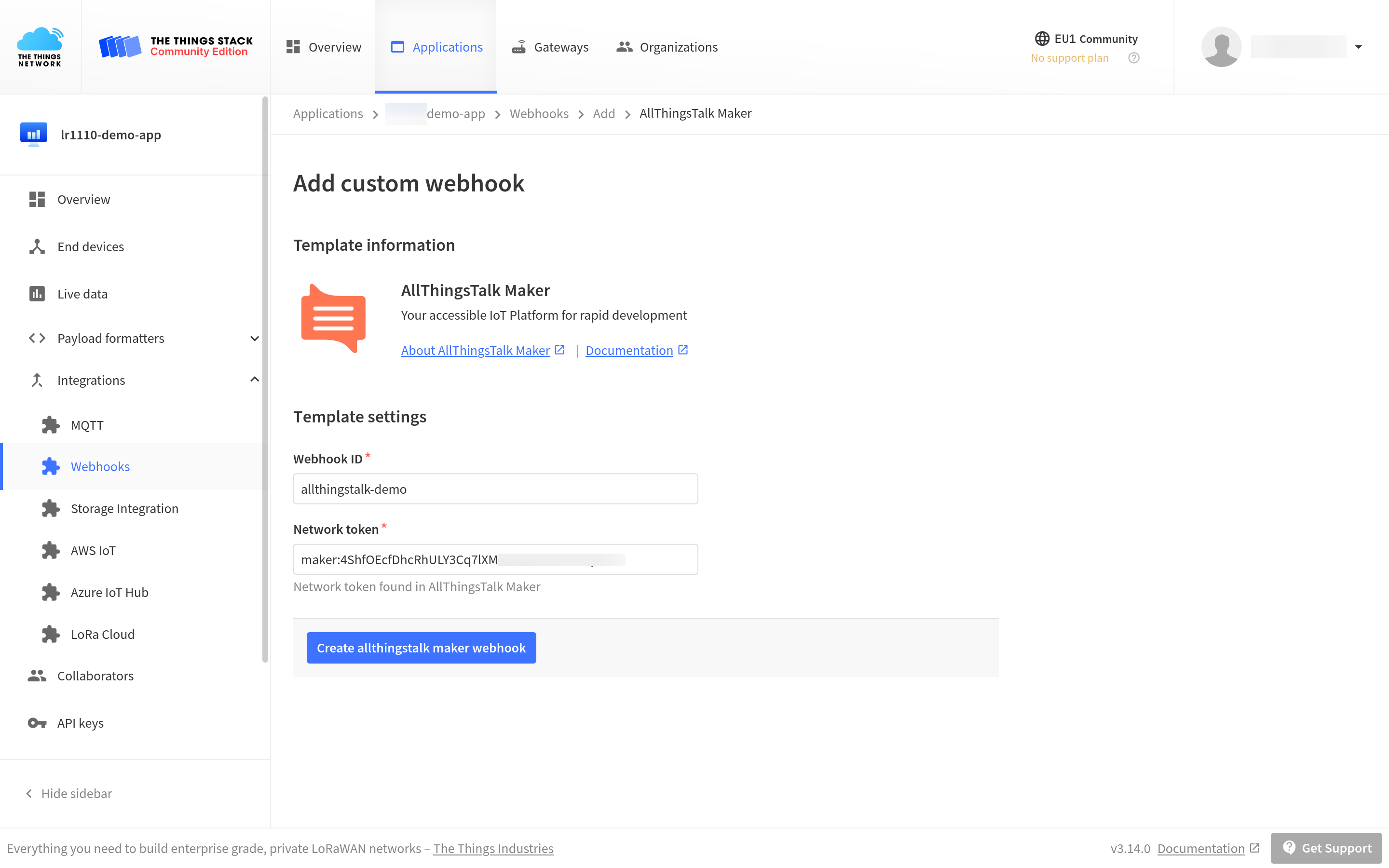 AllThingsTalk Maker webhook template