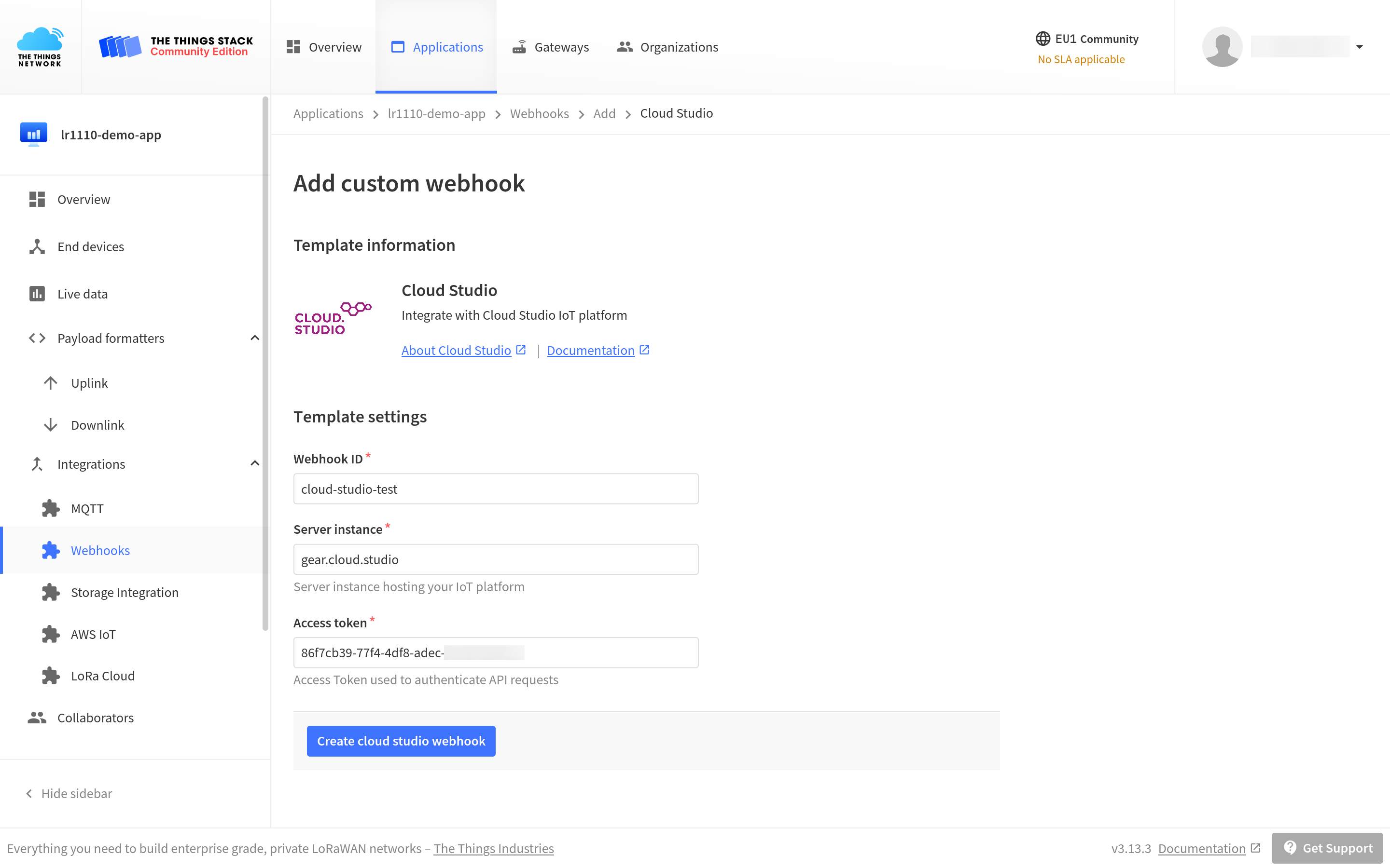 Cloud Studio Webhook template