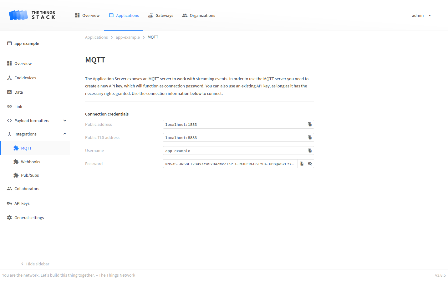 The Things Stack MQTT server info