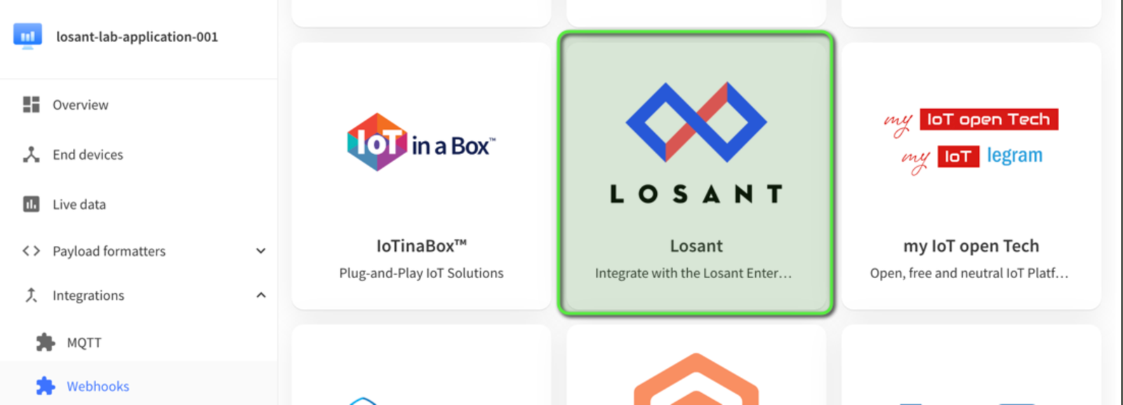 Select Losant Webhook Template