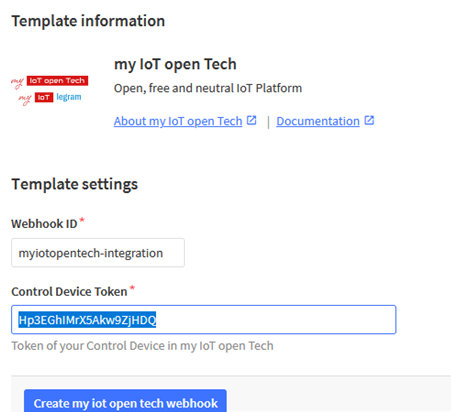 my IoT open Tech webhook template