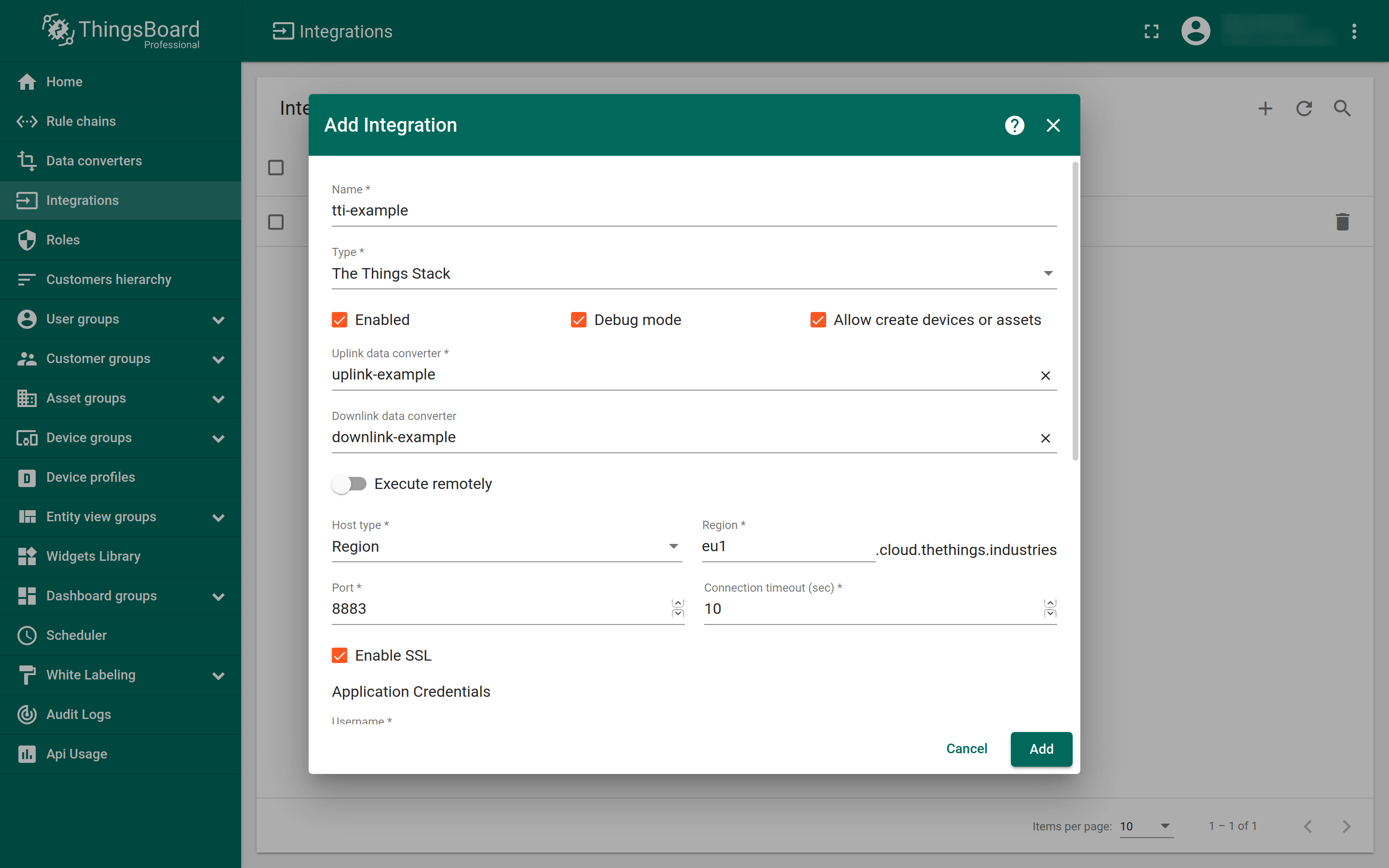 Creating the integration