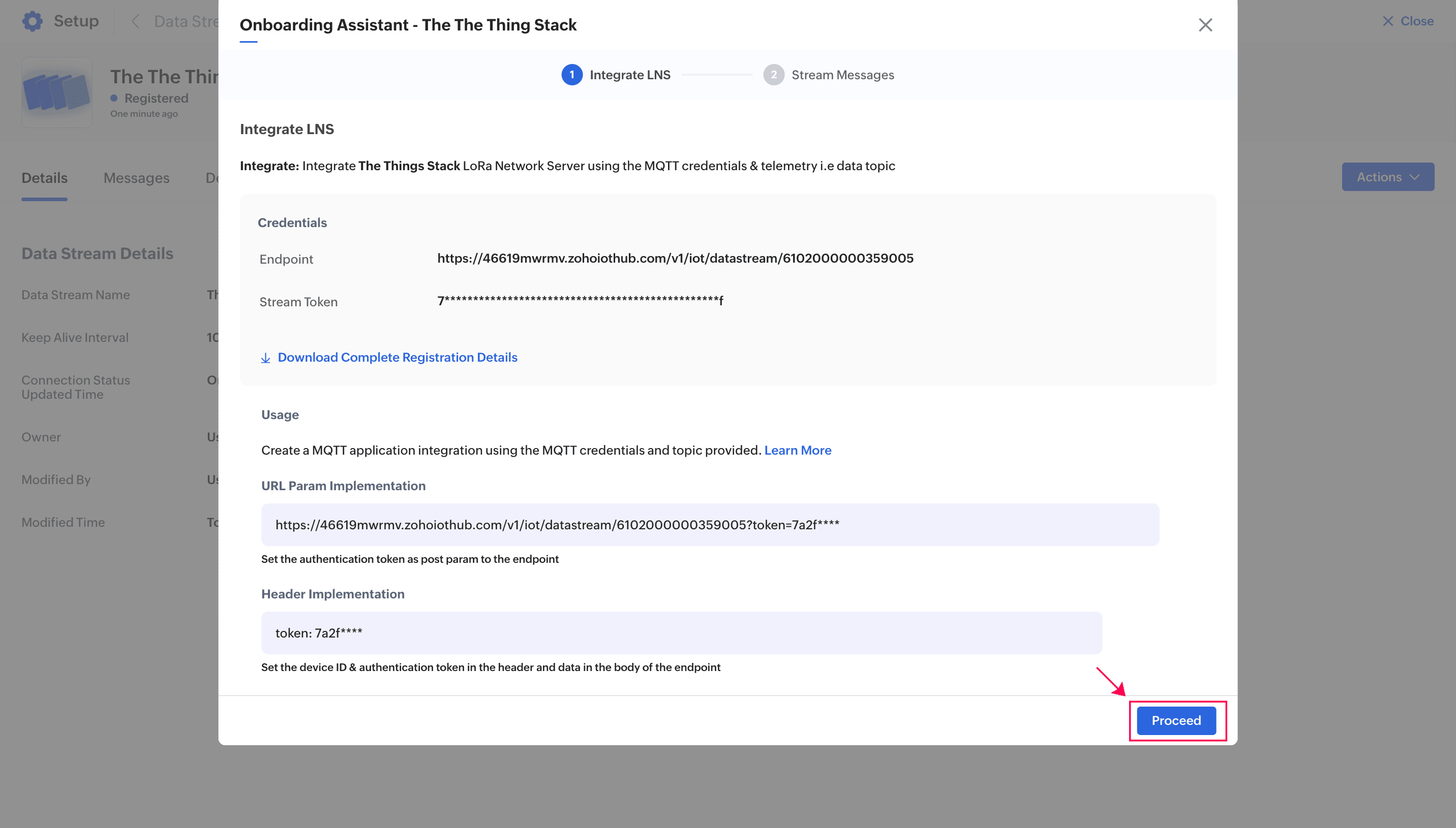 Proceed Data Stream Onboarding 
