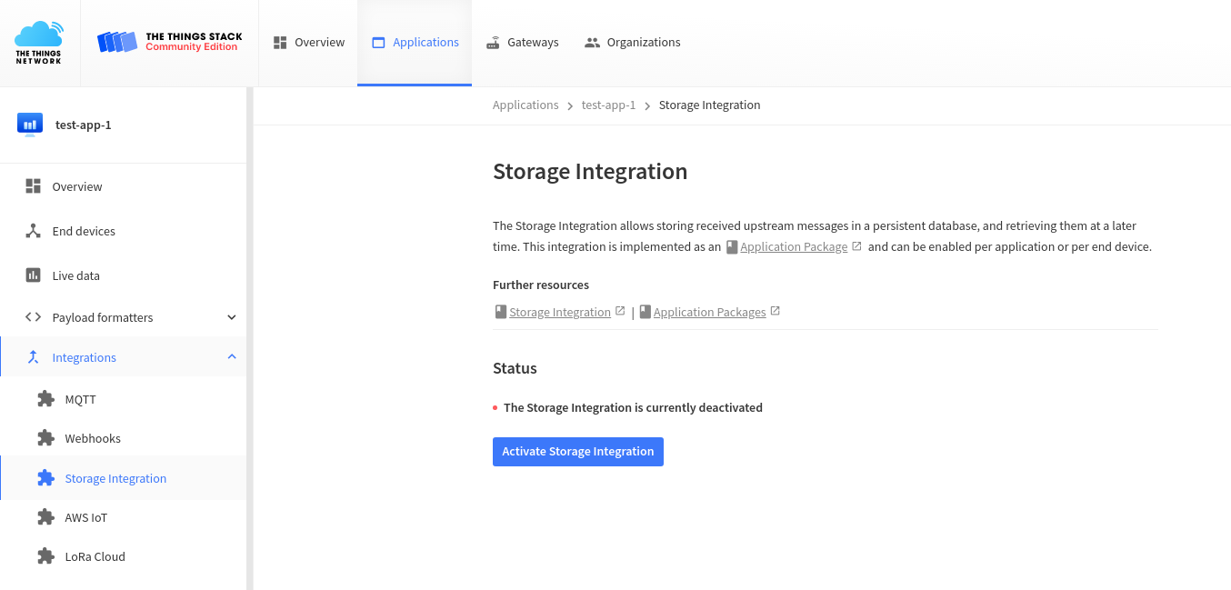 Activate Storage Integration screen