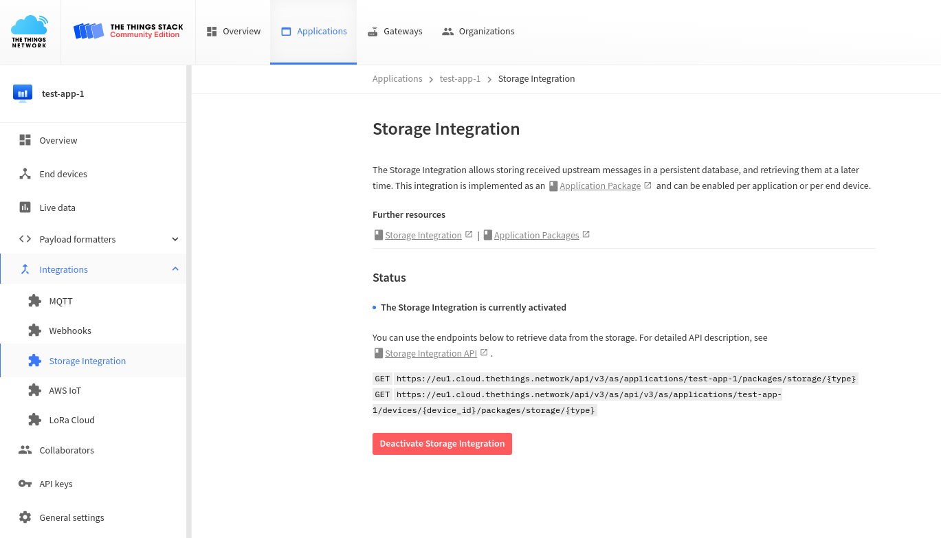Activated Storage Integration screen