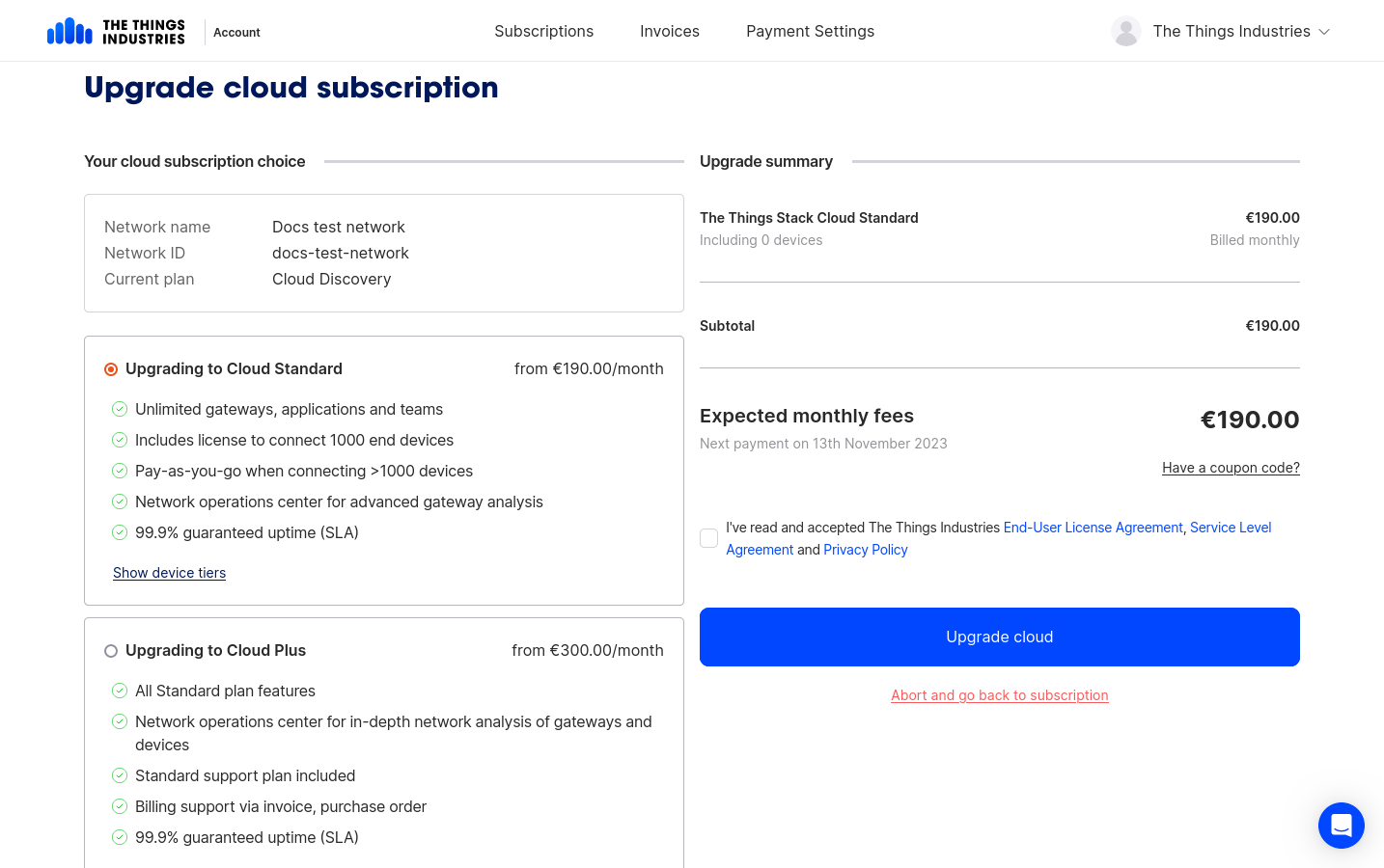 Upgrade existing subscription