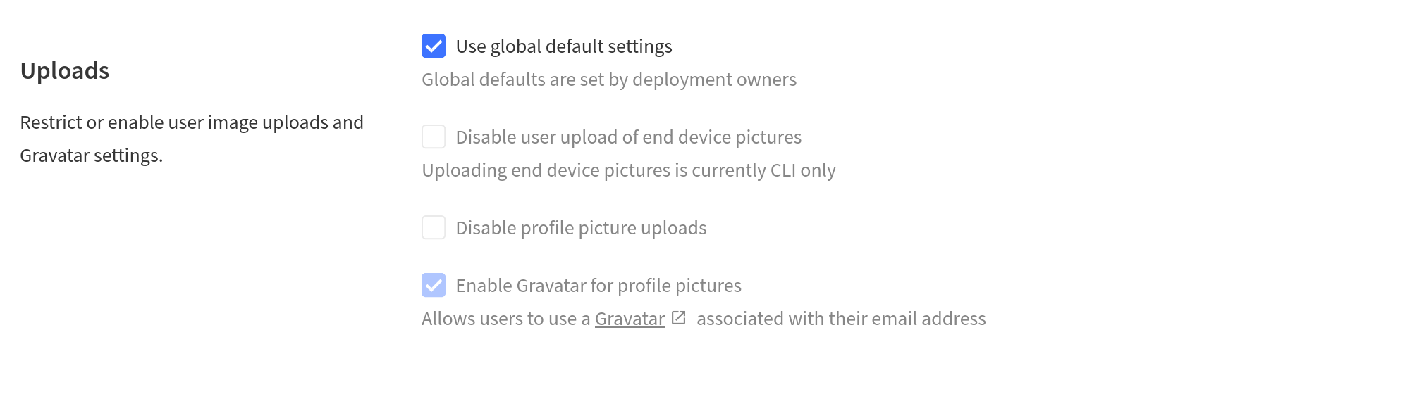 User uploads settings